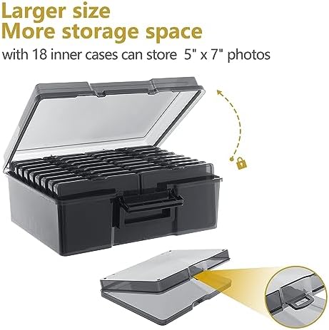 Photo Storage Box 5" x 7", 18 Inner Extra Large Photo Organizer Container, Plastic Craft Storage Box with Handle for Pictures Stickers Stamps Seeds - Image 5