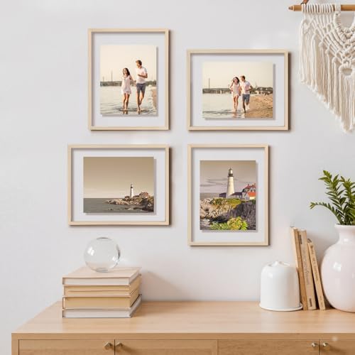 Egofine 11x14 Floating Frames Set of 4, Double Plexiglass Picture Frame, Made of Solid Wood Display Any Size Photo up to 11x14, Wall Mount or Tabletop Standing, Natural Wood - Image 5
