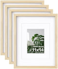 Egofine 11x14 Picture Frames Set of 4, Made of Solid Wood Covered by Plexiglass 5x7 and 8x10 with Mat or 11x14 without Mat, for Table Top Display and Wall Mounting Photo Frame Oak Wood by Egofine