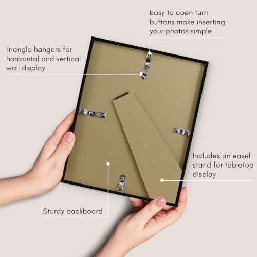 Americanflat 8x10 Picture Frame with Shatter-Resistant Glass - Use as 5x7 Frame with Mat or Display 8x10 Photo Without Mat - Streamline Collection - Picture Frames for Tabletop and Wall - Black - Image 5