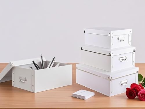 XUCHUN Decorative Storage Box with Lids,Set of 3 Waterproof Foldable Plastic Box Multiple Sizes for Socks/Office（White） - Image 2