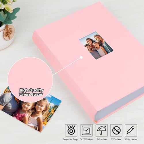 450 Pocket 4x6 Photo Album with Writing Space, Linen Cover, Pink - Image 6