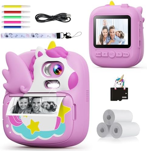 Kids Instant Print Camera, 1080P HD Video & 2.4" Screen Toy Camera | Includes 32GB Card & Print Paper, Inkless Print, 16X Zoom, Christmas Birthday Dinosaur Gifts for Boys Girls Age 3-12 by CAMCLID