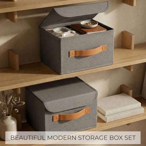 Decorative Linen Storage Boxes with Lids - Spacious Set of 2 Organizer Bins - Image 4