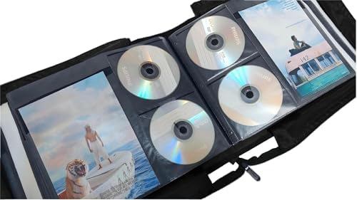 DVD CD Storage Case with Extra Wide Title Cover Pages for Blu Ray Movie Music Audio Disk (Portable Carrying Binder Holder Wallet Album Home Organizer Shelf)- Black, 192 Disk Units, 96 Booklet Pockets - Image 4