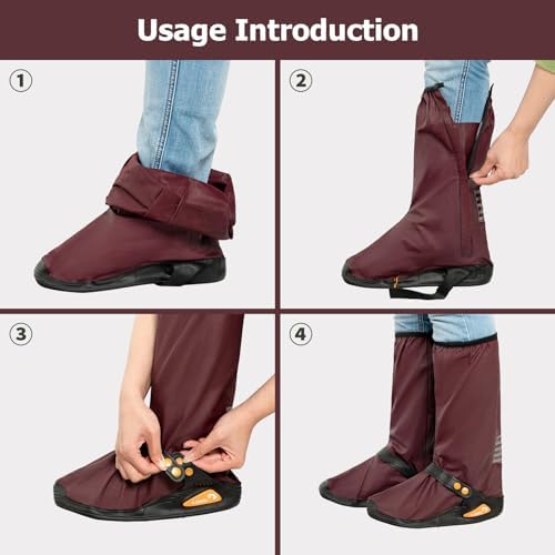 IwIeIaIrI PVC Waterproof Rain Boot Covers with Safety Reflector, Red, 2XL - Image 6