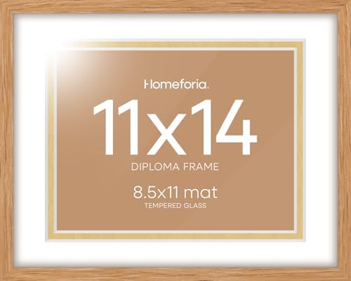 Homeforia 11x14 Natural Oak Diploma Frame, High-End Wood, 8.5x11 Mat, Glass by Homeforia