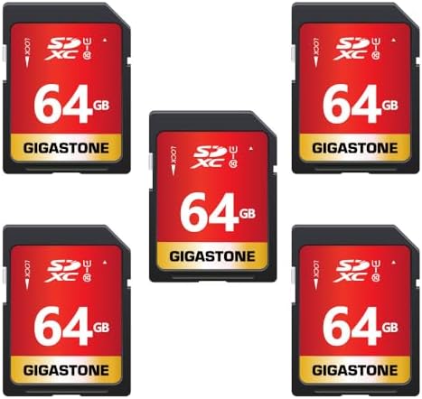 GIGASTONE 64GB SD Card 5-Pack UHS-I U1 Class 10 SDXC Memory Card High Speed, Up to 100MB/s, Full HD Video Olympus Digital Camera, with 5 Mini Cases by Gigastone
