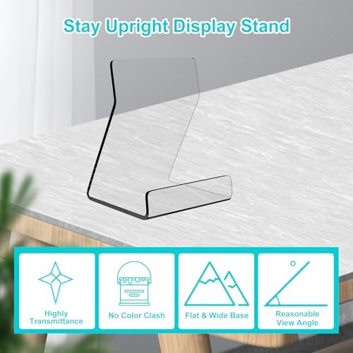 Boloyo Acylic Upright Display Stand, 6PC 4 Inch Clear Display Holder Easel Base Picture Frame for Home Office School Store to Display Book, Vinyl Record, Album, LP Cover, Artworks, CDs - Image 6