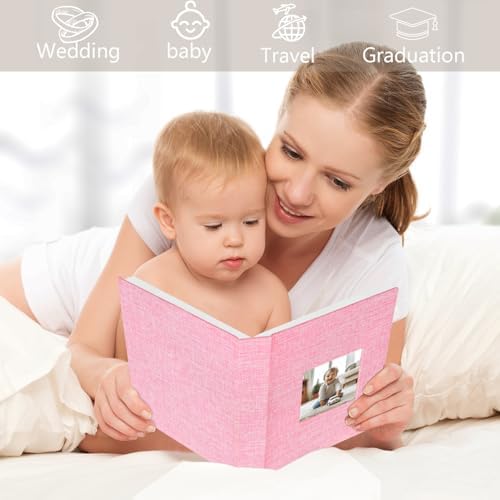 Artmag Mini Photo Album 4x6 50 Pockets 2 Pack, Linen Cover with Front Window Album Each Holds 52 Vertical Photos for Family Wedding Baby Children (Pink) - Image 5