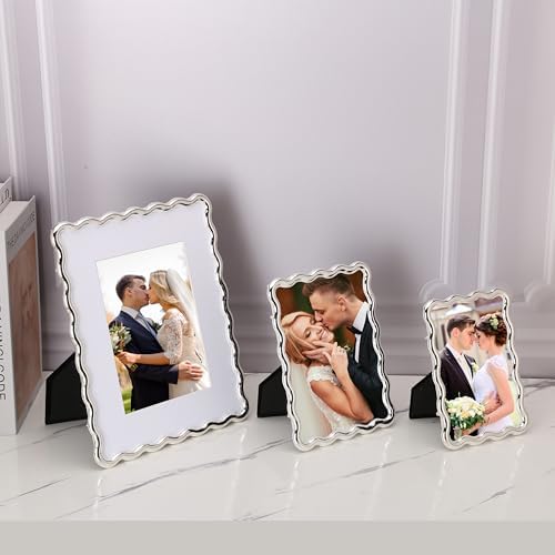 Silver 8x10'' Heavy-Duty Zinc Alloy Photo Frames with Acid Free Mat for 5x7'',Wave Design Silver Picture Frame 8x10'' with Black Velvet Backing,for Desktop and Wall Hanging - Image 3
