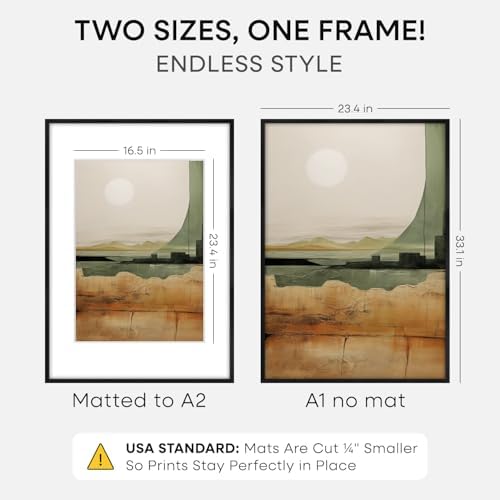 Homeforia A1 Black Oak Poster Frame, High-End Wood, A2 Mat, Glass - Image 2