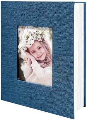 Photo Album 4x6 100 Pockets, Linen Cover Top Loader Vertical, Slip-in Picture Blue Pockets Albums for Wedding, Family, Anniversary, Baby, Vacation by HenPisen