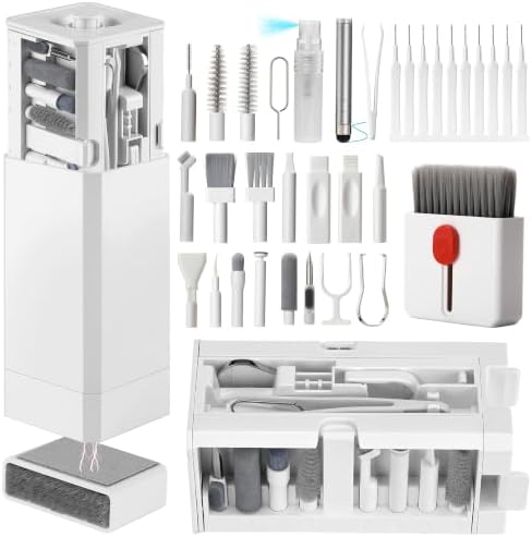 Cell Phone Cleaning Kit, iPhone Cleaning Kit for Charging Port Cleaner Keyboard Cleaning Kit for Airpods/Android/USB C/Earbuds/Laptop/iPad/Camera Lens with Stylus Pen (White, Brush Refill) by GintaXen