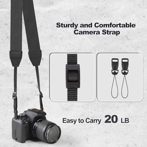 Universal Camera Strap - Camera Neck Strap, Adjustable Shoulder Straps Compatible with Canon, Fujifilm, Nikon, Olympus, Panasonic and other SLR and mirrorless cameras - Black - Image 6