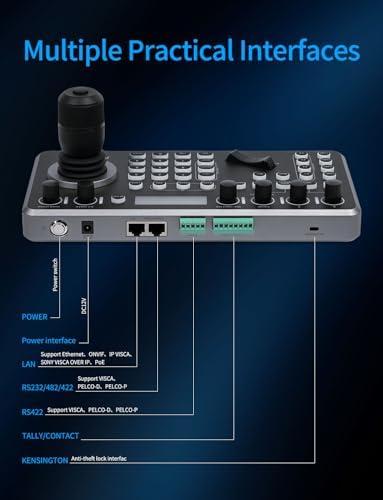 FEELWORLD KBC20 PTZ Camera Joystick Controller, LCD Screen 4D Joystick Control Keyboard Support PoE VISCA Pelco-D/P RS422 RS485 RS232 RJ45 for Church Live, Events, Live Streaming - Image 5