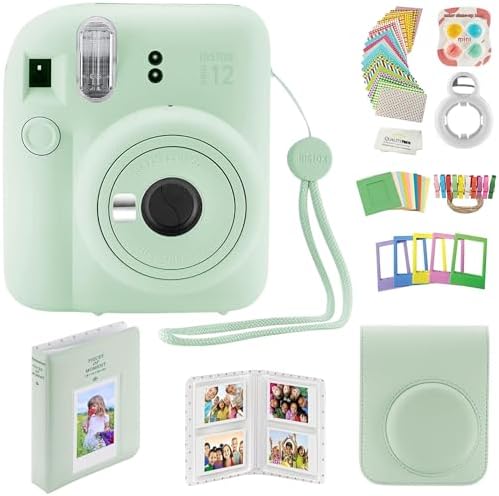 Fujifilm Instax Mini 12 Instant Camera with Case, Decoration Stickers, Frames, Photo Album and More Accessory kit (Mint Green) by FUJIFILM