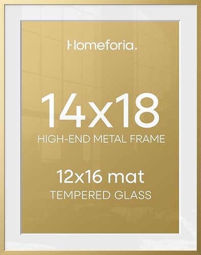 Homeforia 14x18 Gold Picture Frame, High-End Metal, 12x16 Mat, Glass by Homeforia