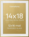 Homeforia 14x18 Gold Picture Frame, High-End Metal, 12x16 Mat, Glass by Homeforia