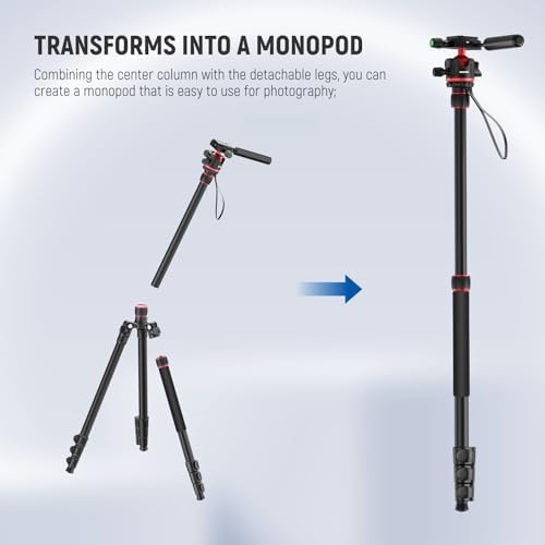 NEEWER Basics Camera Tripod Monopod, 77" Compact Lightweight Travel DSLR Video Stand, 360° Ball Head, Arca Type QR Plate, Reversible Legs & Inverted Central Axis, 13lb Max Load, TP08 - Image 6