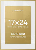 Homeforia 17x24 Gold Picture Frame, High-End Metal, 13x19 Mat, Glass by Homeforia