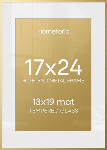Homeforia 17x24 Gold Picture Frame, High-End Metal, 13x19 Mat, Glass by Homeforia