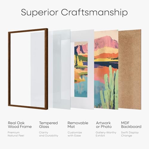 Homeforia 16x20 Brown Oak Diploma Frame, High-End Wood, 14x17 Mat, Glass - Image 4