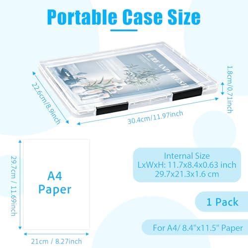 SAYEEC Portable Project Case A4 Plastic Transparent File Storage Box for 8.5"x11" Paper Slim Photo Art Craft Storage Container Scrapbook Document Organizer Magazine Protector for Office School (Black) - Image 2