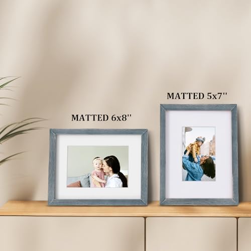 Egofine 9x12 Picture Frames Set of 4, Made of Solid Wood Covered by Plexiglass 5x7 and 6x8 with Mat or 9x12 whitout Mat, for Table Top Display and Wall Mounting Photo Frame Rustic Blue - Image 5