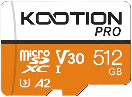 KOOTION 512GB Micro SD Card Up to 170MB/s, microSDXC UHS-I Memory Card, C10, U3, A2, V30, Full HD, 4K UHD, TF Card for Drones/Gaming Console by KOOTION