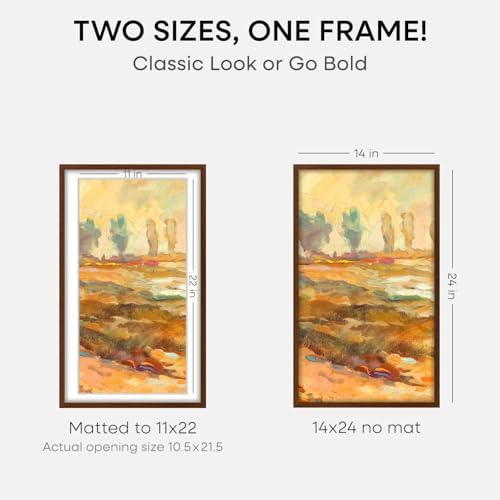 Homeforia 14x24 Brown Oak Picture Frame, High-End Wood, 11x22 Mat, Glass - Image 2