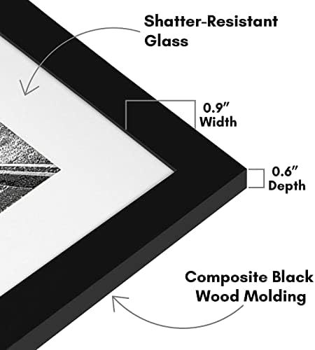 Americanflat 11x14 Picture Frame with Shatter-Resistant Glass - Use as 8x10 Frame with Mat or Display 11x14 Photo Without Mat - Signature Collection - Picture Frames for Wall Display - Black - Image 3
