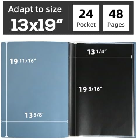 13x19 Blue Art Portfolio Folder Displaying 48 Pages with Plastic Sleeves - Image 2