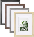 Egofine 9x12 Picture Frame Set of 4, Made of Solid Wood Multicolor Photo Frames Covered by Plexiglass 5x7 and 6x8 with Mat or 9x12 without Mat, for Table Top Display and Wall Mounting Mixed Colors by Egofine