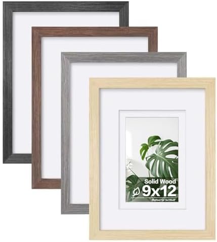 Egofine 9x12 Picture Frame Set of 4, Made of Solid Wood Multicolor Photo Frames Covered by Plexiglass 5x7 and 6x8 with Mat or 9x12 without Mat, for Table Top Display and Wall Mounting Mixed Colors by Egofine