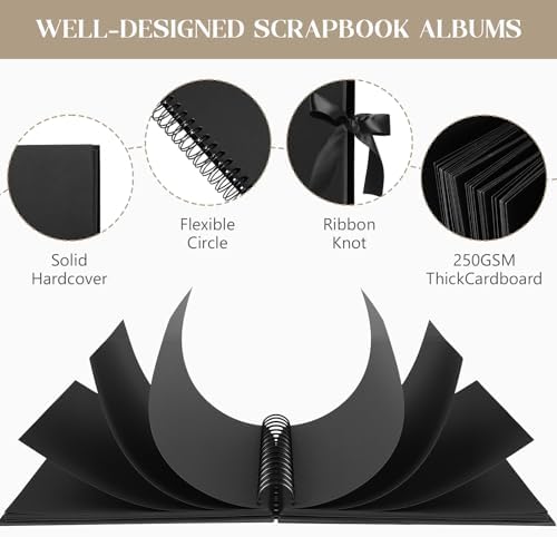 INNOCHEER Photo Album - Self Adhesive 80 Black Pages, Large Scrap Book Wedding Guest Book for DIY Anniversary Travel Memory Scrapbooking (Black 10X10) - Image 3