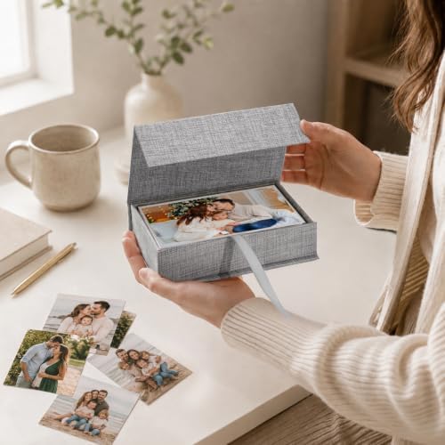 Vienrose Small Photo Storage Box, 4"x6", Linen Postcard Keeper, Gray - Image 3