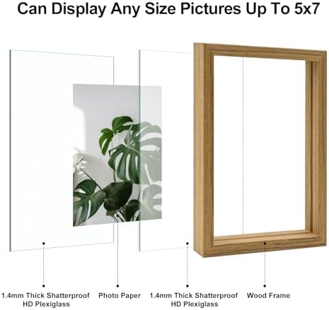 Egofine 5x7 Floating Frames Set of 2, Double Plexiglass Picture Frame, Made of Solid Wood Display Any Size Photo up to 5x7, Wall Mount or Tabletop Standing, Carbonized - Image 3