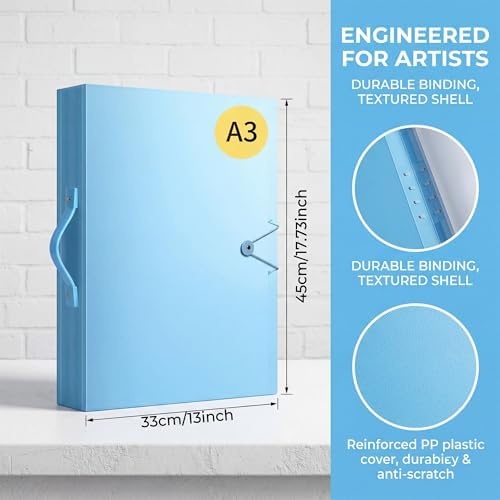 Huacan A3 Art Portfolio Folder - 30 Pocket (60 Pages) Art Portfolio Binder with Handle, Large Capacity Artwork Storage Organizer for 12x16in - Image 7
