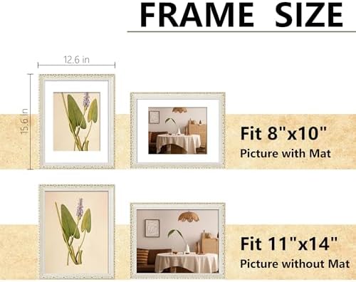 VIOLABBEY 11x14 Picture Frame Antique White and Gold, Ornate Vintage Frame - Image 2