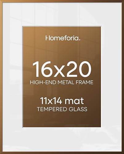 Homeforia 16x20 Bronze Picture Frame, High-End Metal, 11x14 Mat, Glass by Homeforia