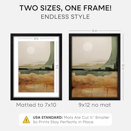 Homeforia 9x12 Black Oak Picture Frame, High-End Wood, 7x10 Mat, Glass - Image 2