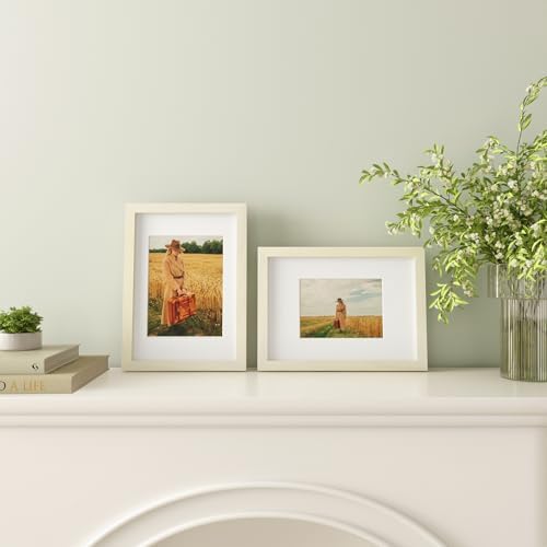 Egofine A4 Picture Frames Set of 4, Made of Solid Wood Covered by Plexiglass 5x7 and 6x8 with Mat or A4 without Mat, for Table Top Display and Wall Mounting Photo Frame Beige - Image 5
