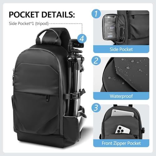 TAAOKA Camera Sling Bag, DSLR/SLR/Mirrorless Camera Backpack Shockproof Photography Backpack with Tripod Holder & Removable Modular Inserts Compatible with Canon/Nikon/Sony/Fuji(Black) - Image 5