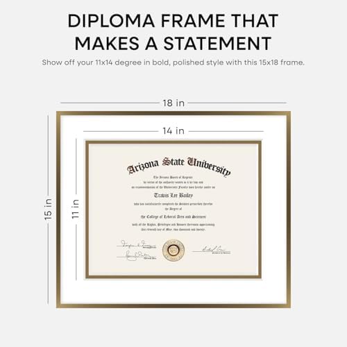 Homeforia 15x18 Bronze Diploma Frame, High-End Metal, 11x14 Mat, Glass - Image 2
