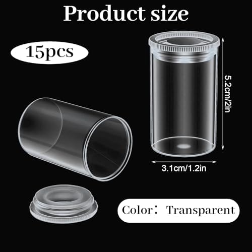 PEOVLVN 15 PCS Clear Film Canisters with Lids, Plastic Canisters with Lids 35mm Film Case Empty Small Film Cans for Keys Coins Fish Hook Film Art Beads Small Accessories Storage - Image 2