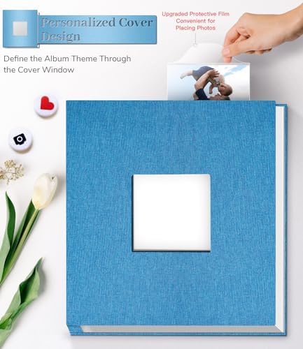 Artfeel Photo Album Self Adhesive Scrapbook Album for 3x5 4x6 5x7 8x10 Pictures,40 Pages Linen Cover with Display Window DIY Photo Book,Ideal Gifts for Family Travel Wedding Baby - Image 2