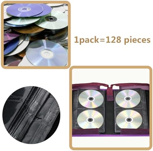 DVD Case CD Storage,128 Capacity CD Cases Holder DVD Storage Case Holders CD DVD Disc Case Storage Wallet Binder for Car Home Office Travel (128 Purple) - Image 5