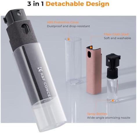 K&F CONCEPT 2-in-1 Screen Cleaning Tool, Includes 20ml Liquid, Grey & Pink - Image 3
