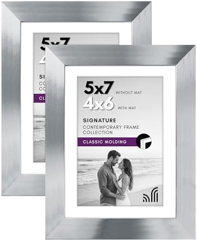 Americanflat 5x7 Picture Frame with Polished Clear Glass - Set of 2 - Use as 4x6 Frame with Mat or Display 5x7 Photo Without Mat - Signature Collection - Photo Frames for Tabletop or Wall - Silver by Americanflat